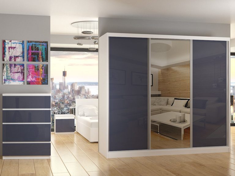 Tolóajtós szekrény 232 cm tukorrel szurke fényu BM SZP4/2/W/WI/2S1L/HI