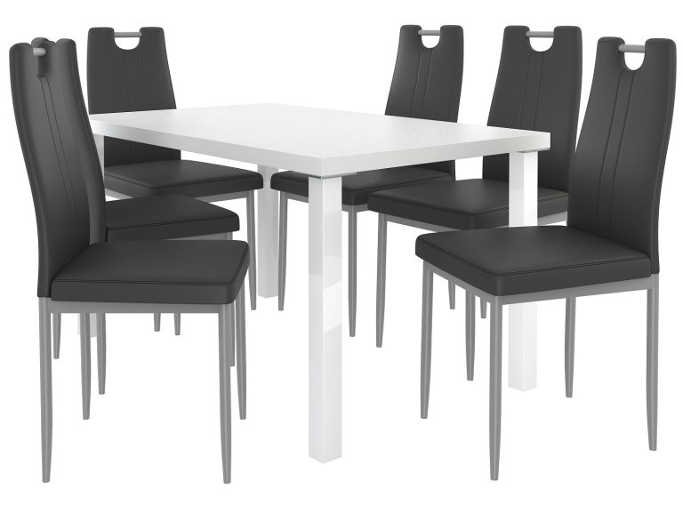 Étkezőgarnitúra 1 + 6 Belini fehér/ fekete ROB/0/ZES/W/6B