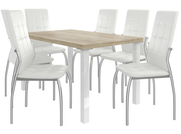Étkezőgarnitúra 1 + 6 Belini Tölgy sonoma / fehér LOR/0/ZES/DS/6W