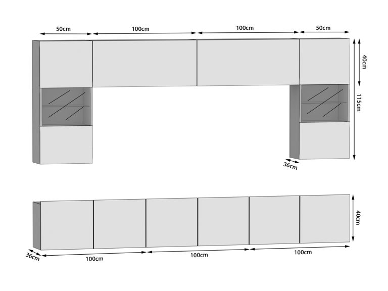 Szekrénysor  300 cm TV/RTV fehér fényu IMP 1/5/W/W/0/0