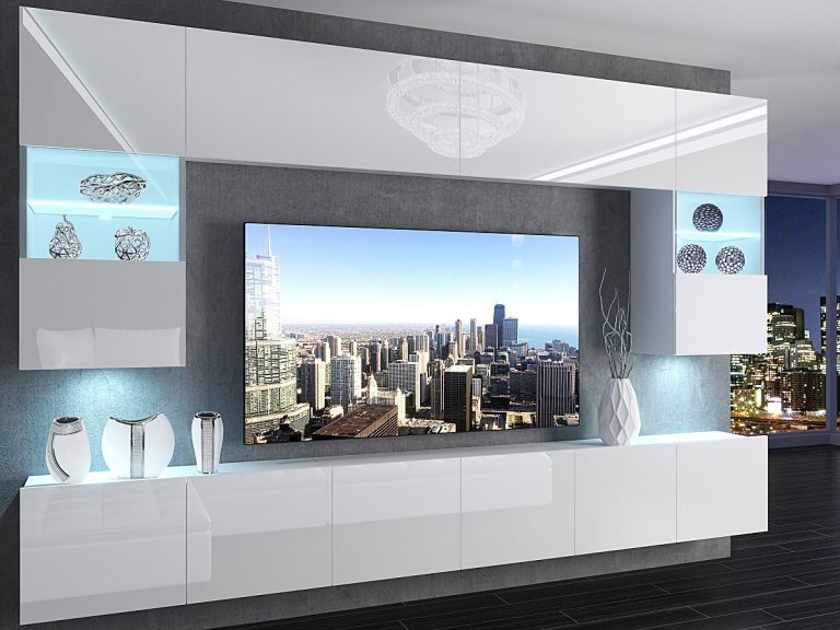 Szekrénysor  300 cm TV/RTV fehér fényu IMP 1/5/W/W/0/0
