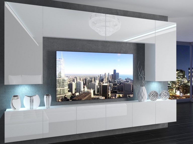 Szekrénysor 300 cm TV/RTV fehér fényu  IMP 2/5/W/W/0/0