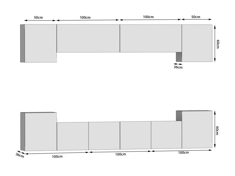 Szekrénysor 300 cm TV/RTV fehér fényu IMP 4/5/W/W/0/0