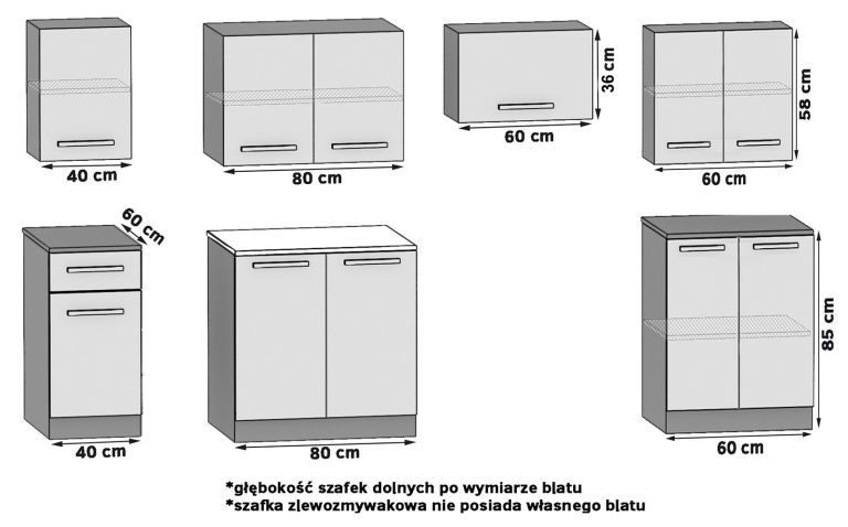 Konyhabútor Belini 240 cm fehér fényű, munkalappal INF UNIQA2/5/WT/W/0/B1 
