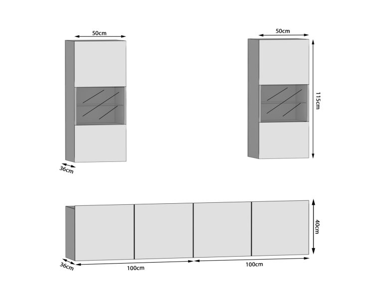 Szekrénysor 200 cm Belini fehér fényű IMP 7/5/W/W/0/0