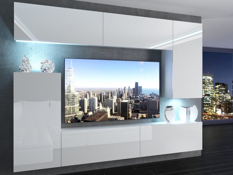 Szekrénysor 250 cm TV/RTV fehér fényű  IMP 8/5/W/W/0/0