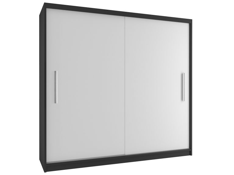 Tolóajtós szekrény 200 cm Belini fekete matt / fehér matt tükörrel SI SZP1/2/B/W/0/AL