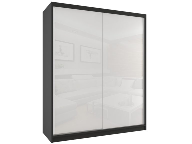 Tolóajtós szekrény 158 cm Belini fekete matt / fehér fényú tükörrel BM SZP3/2/B/W/W/HI
