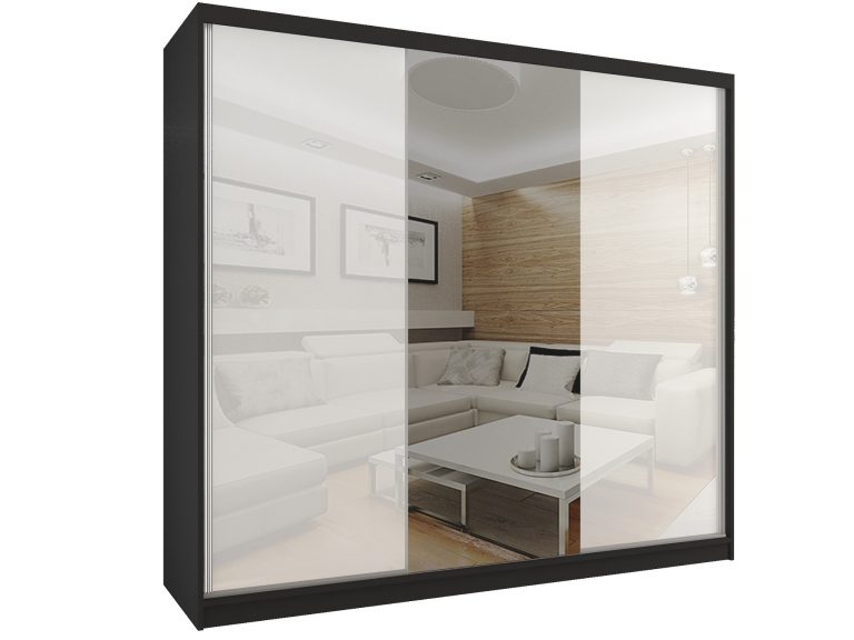 Tolóajtós szekrény 232 cm Belini fekete matt / fehér fényű tükörrel BM SZP4/2/B/WI/2W1L/HI