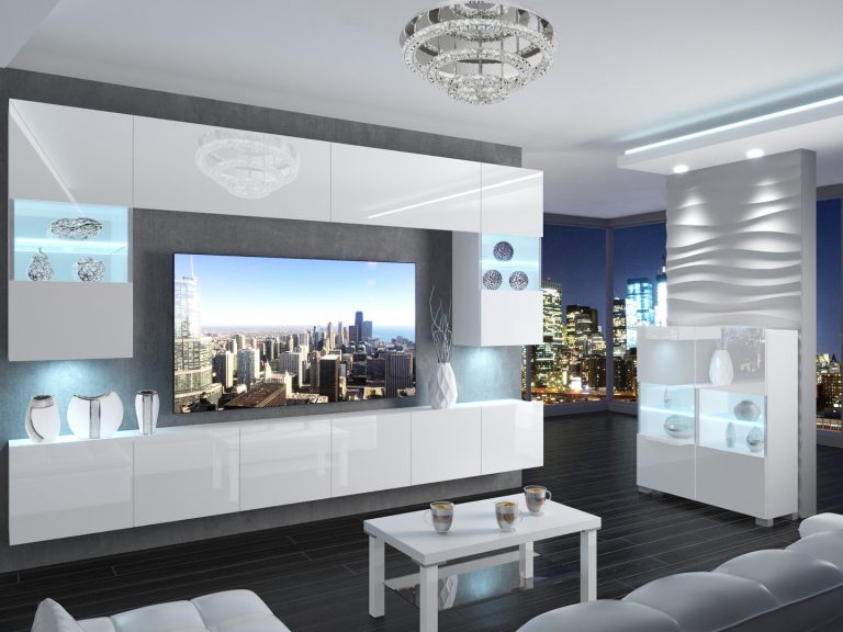 Szekrénysor  300 cm TV/RTV fehér fényu IMP 1/5/W/W/0/0