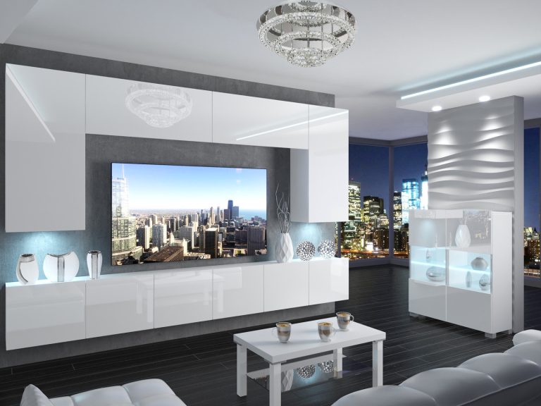 Szekrénysor 300 cm TV/RTV fehér fényu  IMP 2/5/W/W/0/0