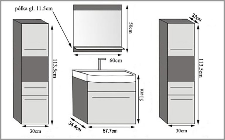 Fürdőszobabútor szekrények mosdóval tükörrel szürke antracit grafit Gyártó ROD PRIMO M 6/0/W/SR/0/ZINC