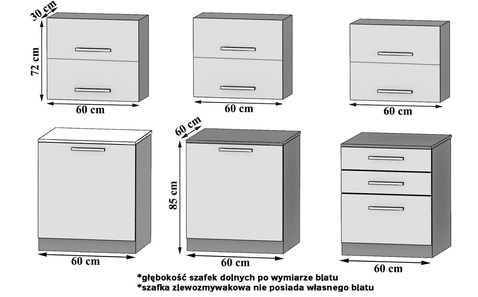 Konyhabútor Belini 180 cm szürke fényű / királyi ébenfa, munkalappal INF PRIMERA2/2/WT/SHKS/0/B1