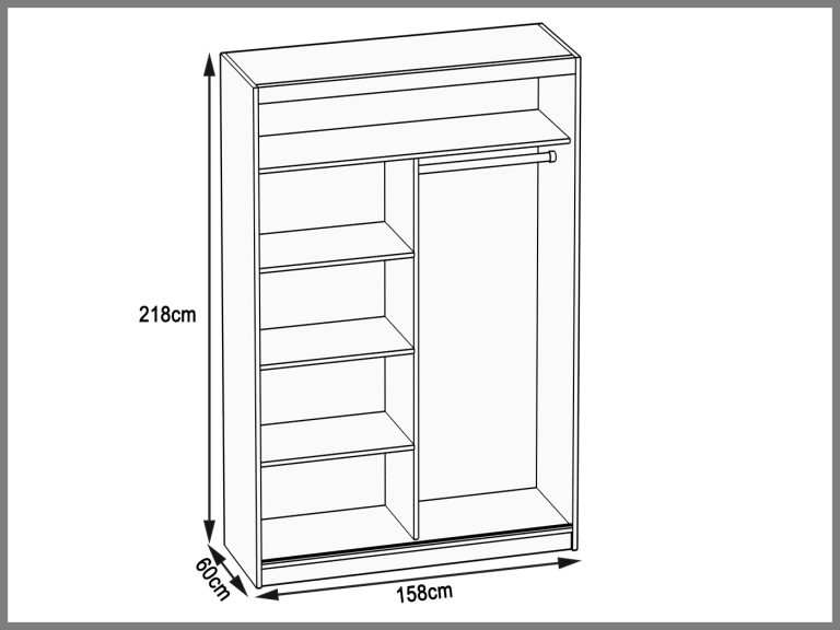 Tolóajtós szekrény 158 cm Belini fekete matt tükörrel ME SZP3/2/B/B/0/AL
