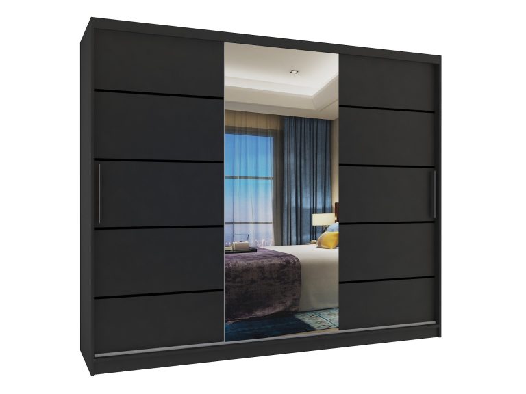 Tolóajtós szekrény 232 cm PREMIUM FIÓKOKKAL fekete ebénfa MBP SZP8/0/1B/2B1L/0/KLP/ 