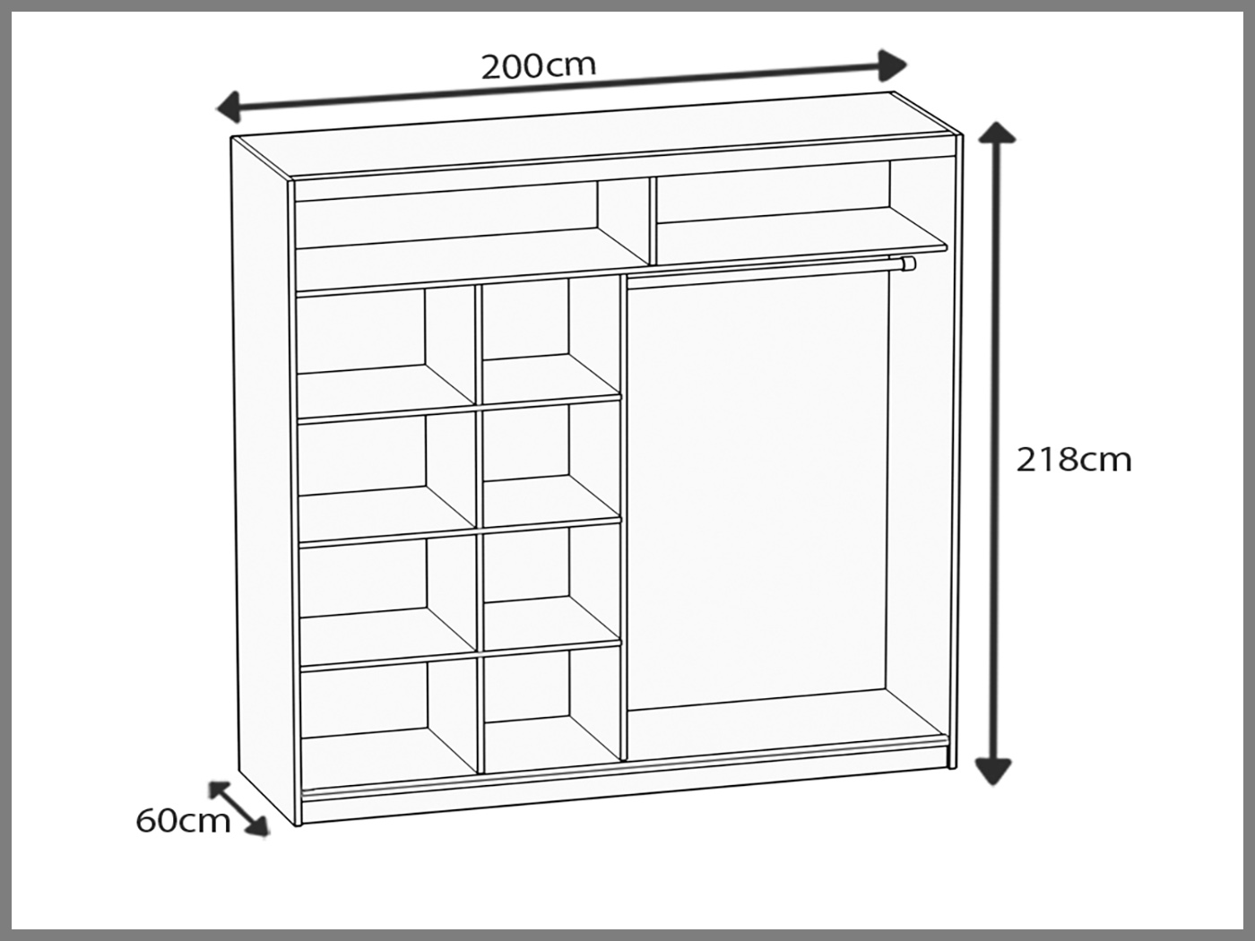 Tolóajtós szekrény 200 cm Belini fekete matt tükörrel MV SZP1/1/B/B/B/HI
