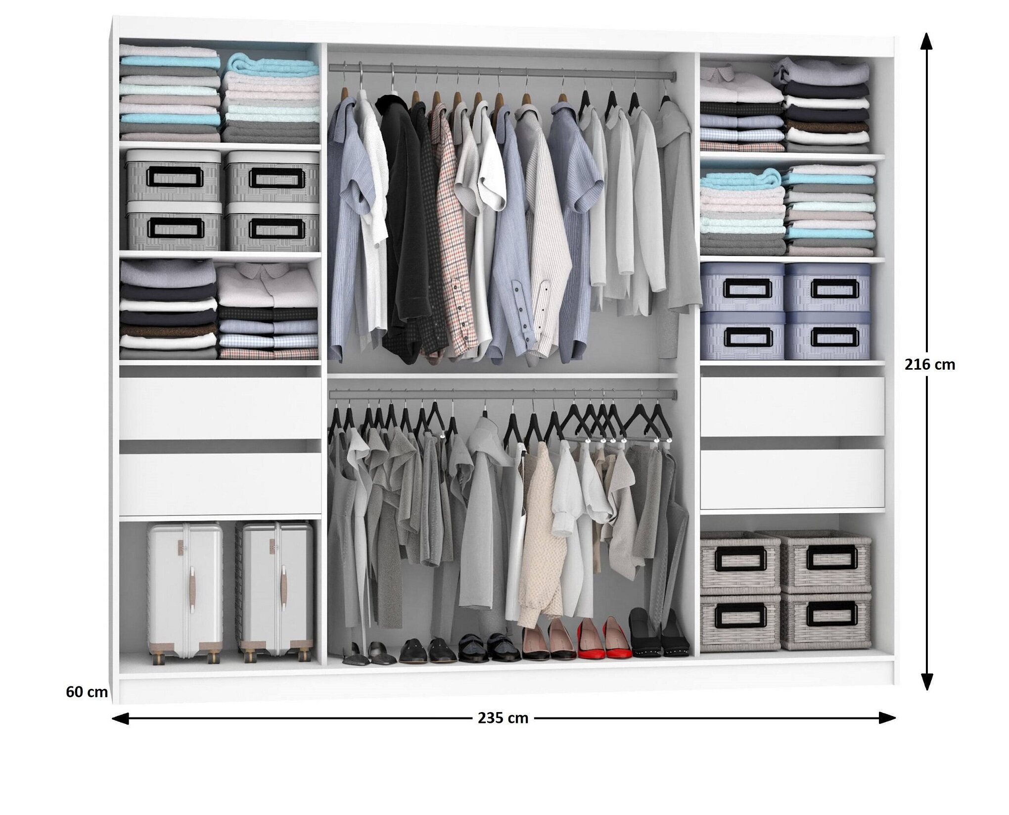 Tolóajtós szekrény 232 cm Belini fekete matt / fehér fényű tükörrel és fiókokkal MGB SZP8/0/B/2W1L/KLP