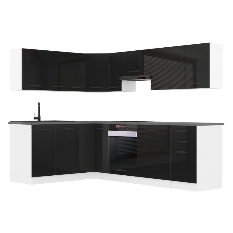 Konyhabútor Premium Full Version 420 cm fekete fényű, munkalappal INF JANET/0/WT/B/B/B1