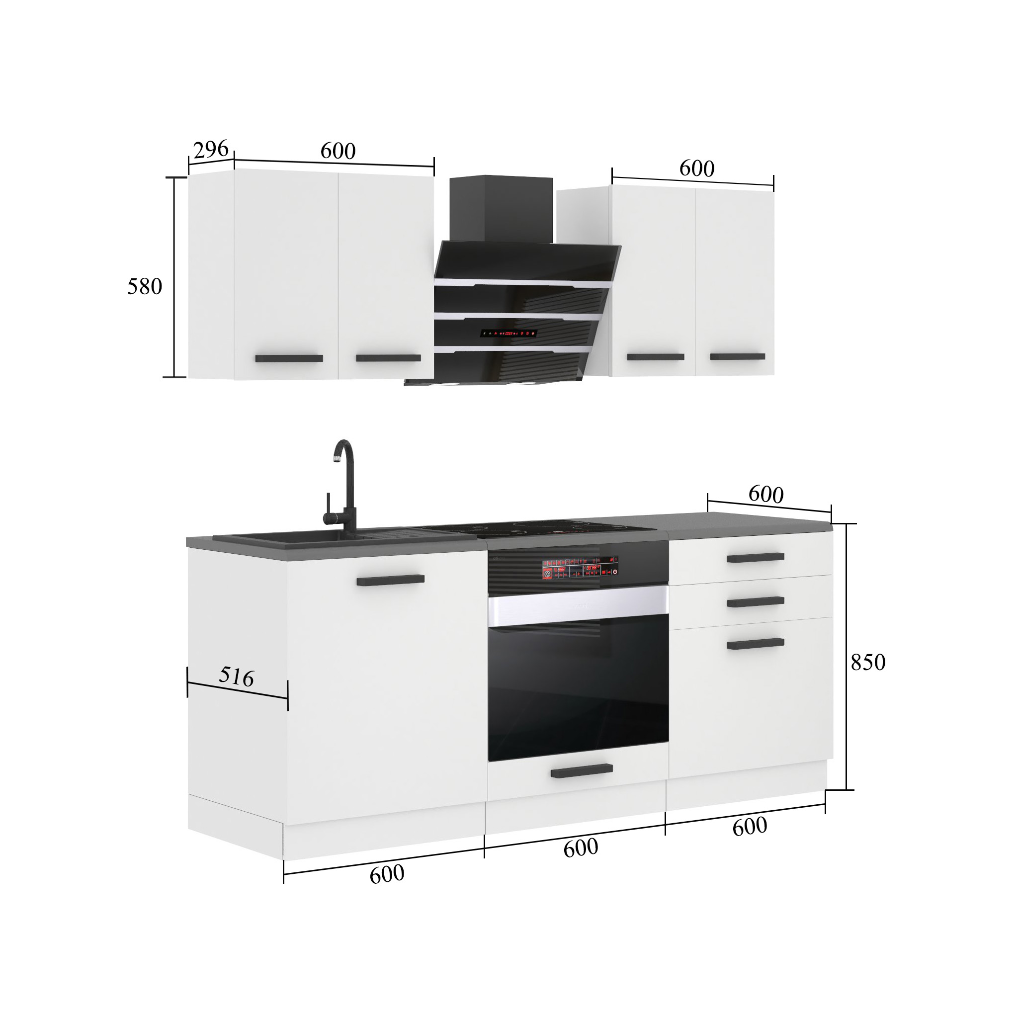Konyhabútor Premium Full Version 180 cm szürke antracit grafit, munkalappal TOR MARY/0/WT/GW/B/B1