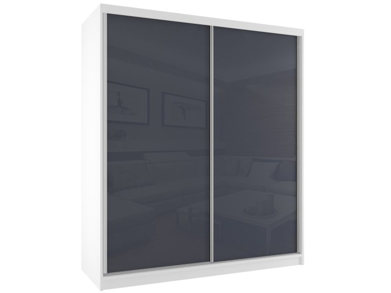 Tolóajtós szekrény 158 cm Belini fehér matt / szürke fényű BM SZP3/2/W/W/S/HI