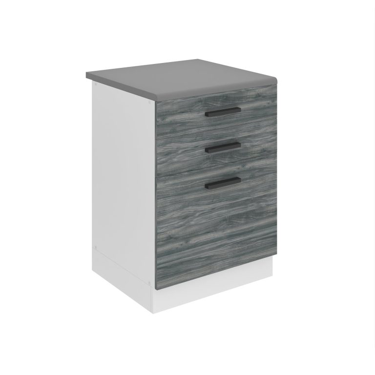 Konyhaszekrény Belini Premium Full Version alsó fiókokkal 60 cm szurke antracit Glamour Wood munkalappal TOR SDSZ60/0/WT/GW/B/B1/PP