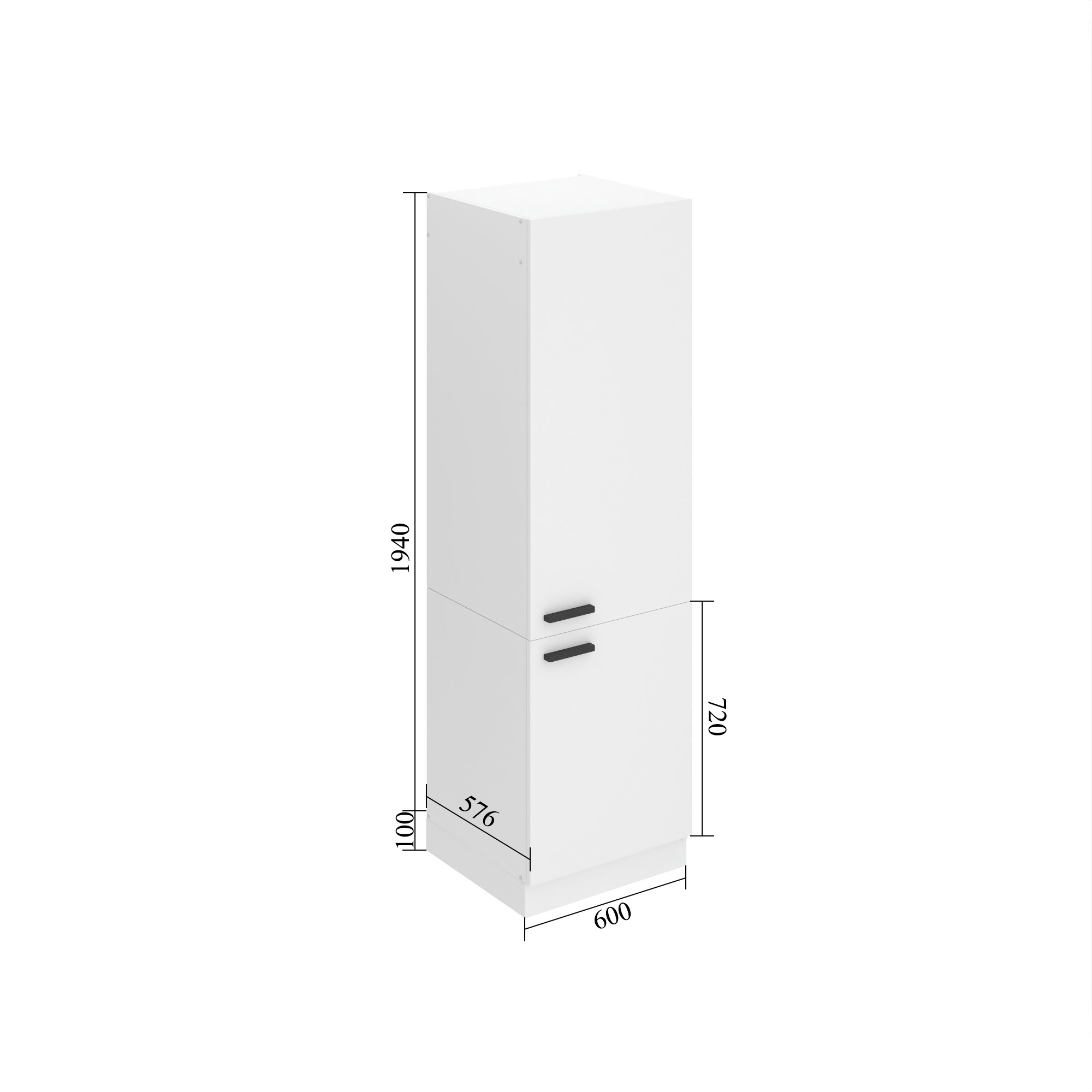 Magas konyhaszekrény Beleni Premium Full Version beépített hűtőhöz 60 cm fehér fényú INF SSL60/0/WT/W/0/B1/PP