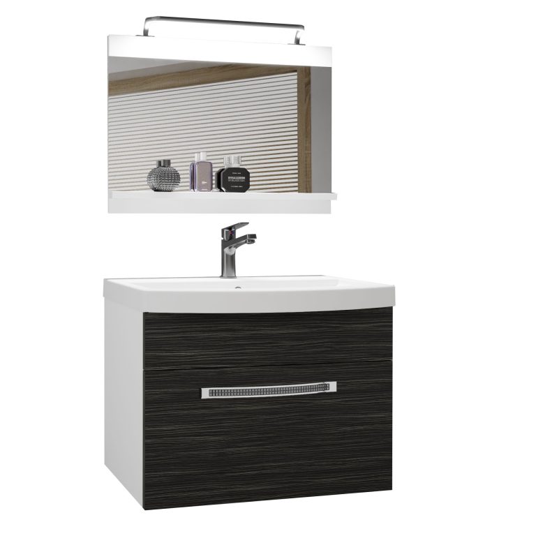 Fürdőszoba bútor Belini Premium Full Version ebénfa + mosogató + tükör + LED világítás GLA M 1/0/W/HK/0/MB/PP