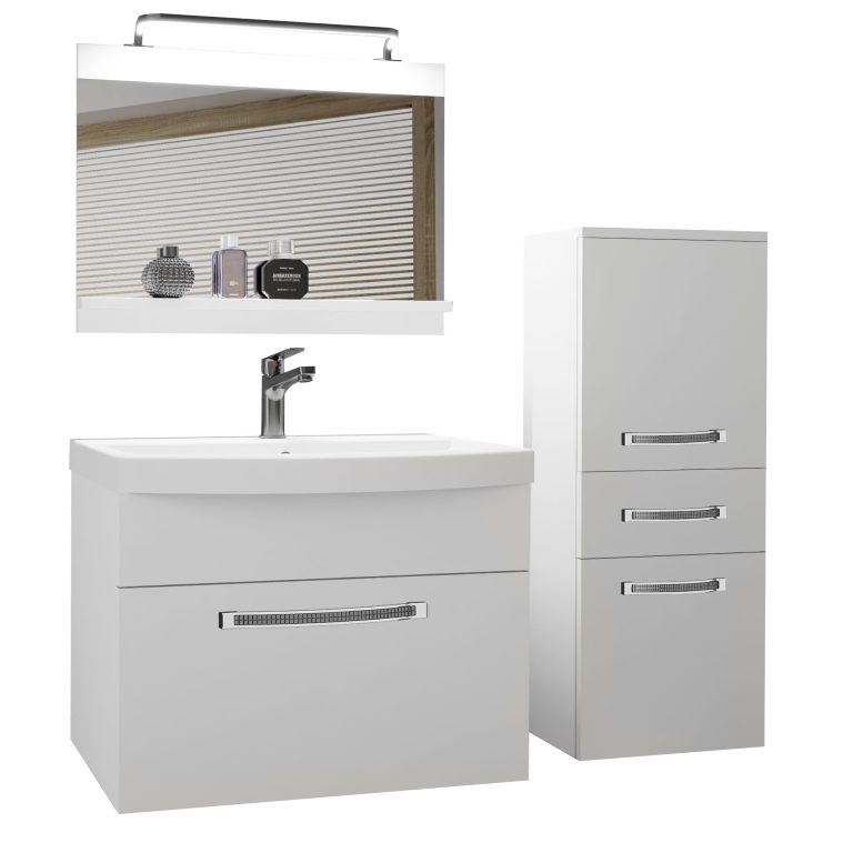 Fürdőszoba bútor Belini fehér matt + mosogató + tükör + LED világítás GLA M 2/0/W/W/0/MB/PP
