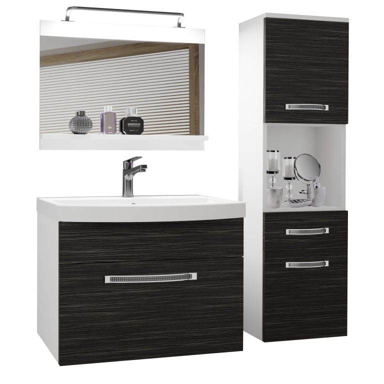 Fürdőszoba bútor Belini Premium Full Version ebénfa + mosogató + tükör + LED világítás GLA M 3/0/W/HK/0/MB/PP
