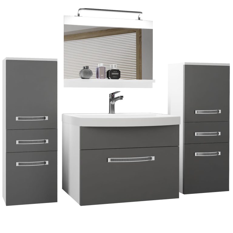 Fürdőszoba bútor Belini Premium Full Version szürke matt + mosogató + tükör + LED világítás GLA M 4/0/W/SR/0/MB/PP

