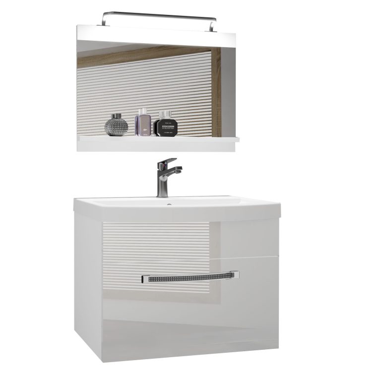 Fürdőszoba bútor Belini Premium Full Version fehér fényű + mosogató + tükör + LED világítás GLA P 1/0/W/W/0/MB/PP