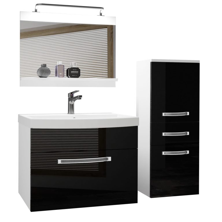 Fürdőszoba bútor Belini Premium Full Version fekete fényű + mosogató + tükör + LED világítás GLA P 2/0/W/B/0/MB/PP
