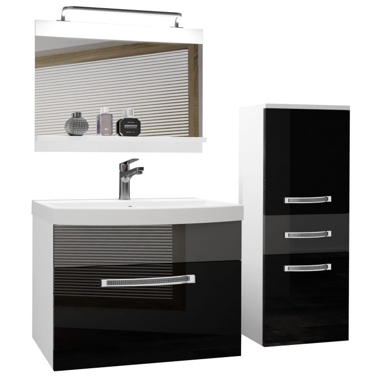 Fürdőszoba bútor Belini Premium Full Version szurke fényű / fekete fényű + mosogató + tükör + LED világítás GLA P 2/0/W/BS/0/MB/PP
