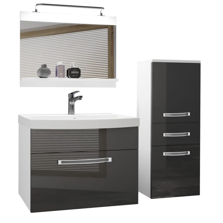 Fürdőszoba bútor Belini Premium Full Version szurke fényű + mosogató + tükör + LED világítás GLA P 2/0/W/S/0/MB/PP
