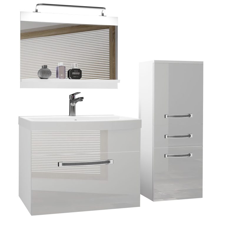 Fürdőszoba bútor Belini Premium Full Version fehér fényű + mosogató + tükör + LED világítás GLA P 2/0/W/W/0/MB/PP
