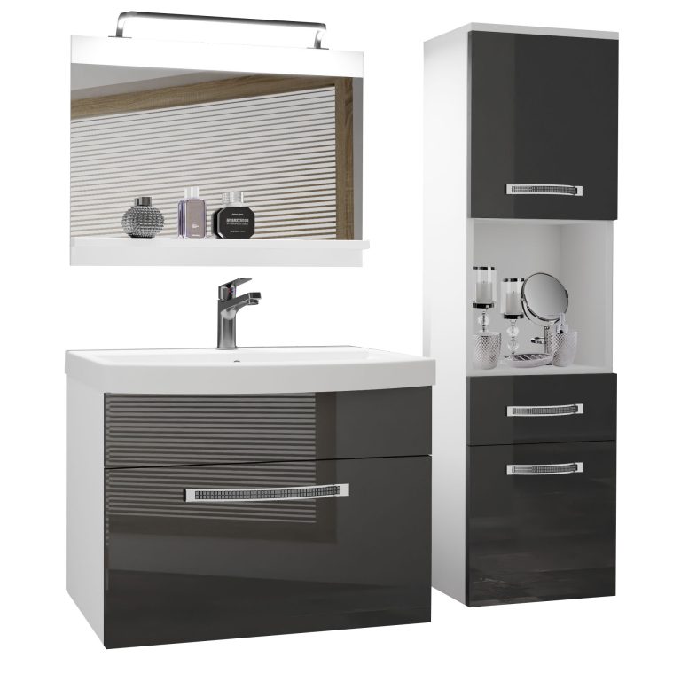 Fürdőszoba bútor Belini Premium Full Version szürke fényű + mosogató + tükör + LED világítás GLA P 3/0/W/S/0/MB/PP
