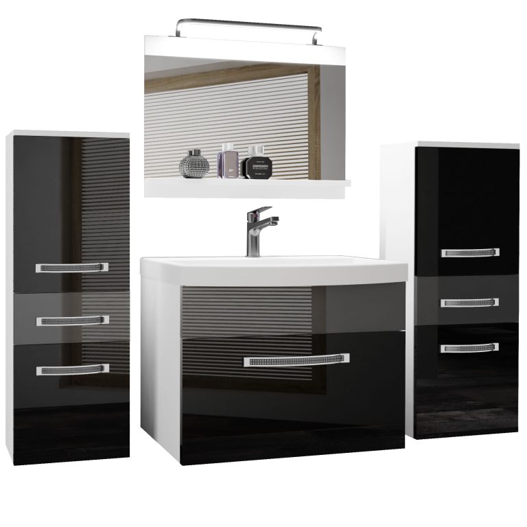 Fürdőszoba bútor Belini Premium Full Version szurke fényű / fekete fényű + mosogató + tükör + LED világítás GLA P 4/0/W/BS/0/MB/PP
