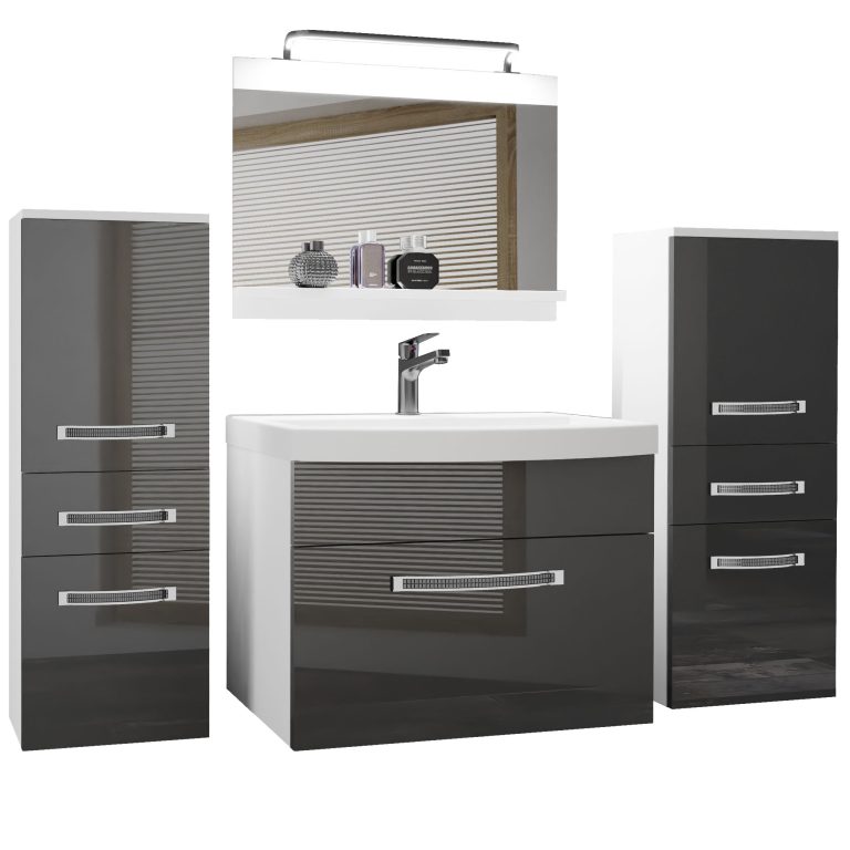 Fürdőszoba bútor Belini Premium Full Version szürke fényű + mosogató + tükör + LED világítás GLA P 4/0/W/S/0/MB/PP
