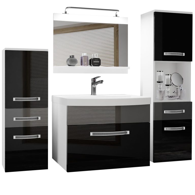 Fürdőszoba bútor Belini Premium Full Version szurke fényű / fekete fényű + mosogató + tükör + LED világítás GLA P 5/0/W/BS/0/MB/PP
