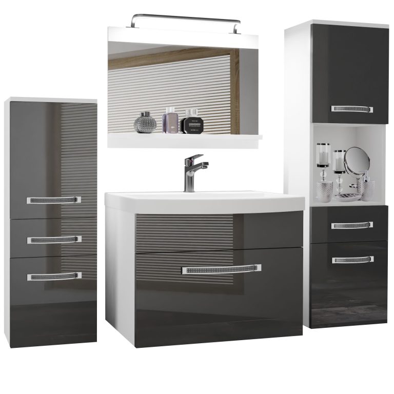 Fürdőszoba bútor Belini Premium Full Version szürke fényű + mosogató + tükör + LED világítás GLA P 5/0/W/S/0/MB/PP

