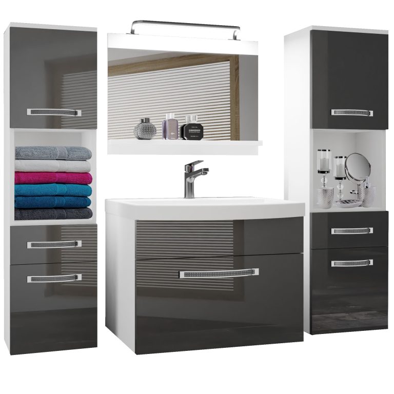 Fürdőszoba bútor Belini Premium Full Version szürke fényű + mosogató + tükör + LED világítás GLA P 6/0/W/S/0/MB/PP
