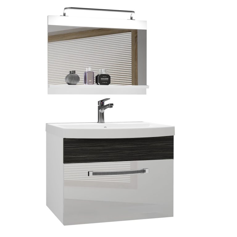 Fürdőszoba bútor Belini Premium Full Version fehér fényű / ebénfa  + mosogató + tükör + LED világítás GLA PM 1/0/W/WHK/0/MB/PP
