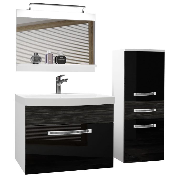Fürdőszoba bútor Belini Premium Full Version fekete fényű / ebénfa + mosogató + tükör + LED világítás GLA PM 2/0/W/BHK/0/MB/PP