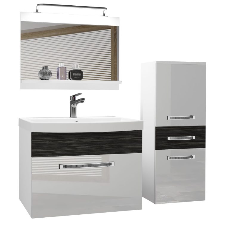 Fürdőszoba bútor Belini Premium Full Version fehér fényű / ebénfa + mosogató + tükör + LED világítás GLA PM 2/0/W/WHK/0/MB/PP
