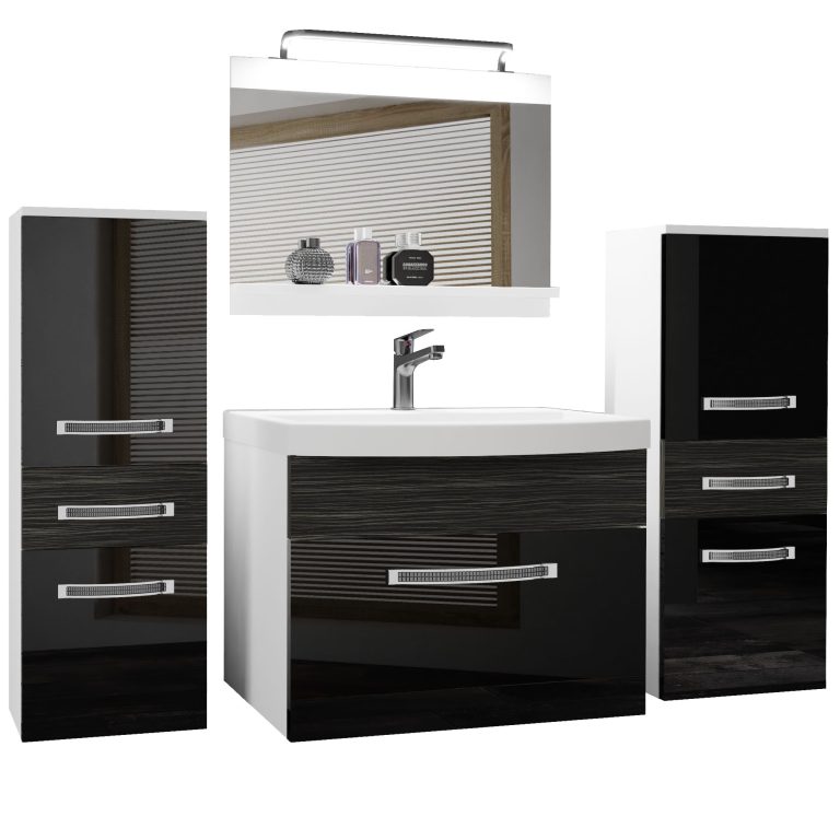 Fürdőszoba bútor Belini Premium Full Version fekete fényű / ebénfa + mosogató + tükör + LED világítás GLA PM 4/0/W/BHK/0/MB/PP