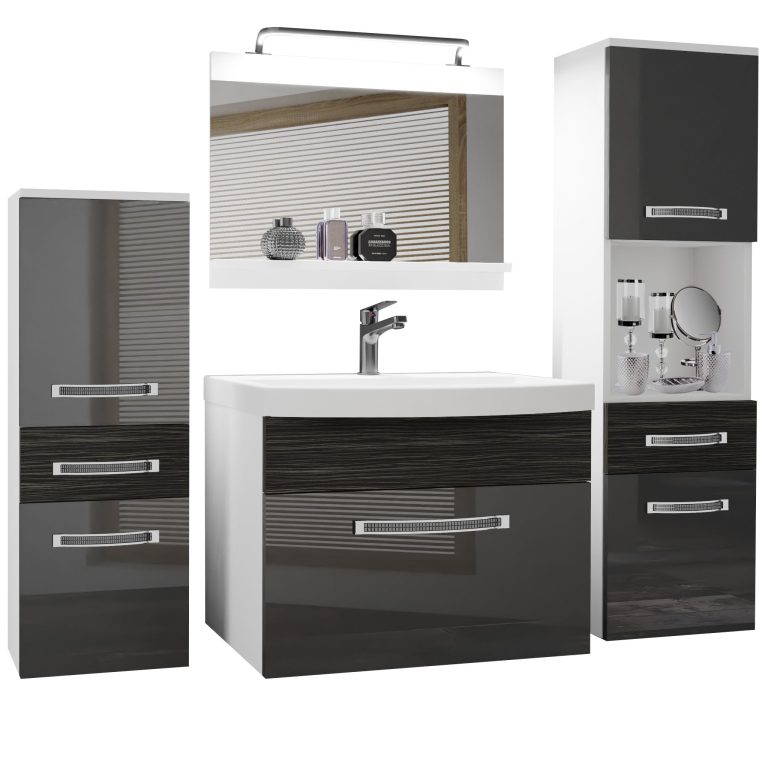 Fürdőszoba bútor Belini Premium Full Version szürke fényű / ebénfa + mosogató + tükör + LED világítás GLA PM 5/0/W/SHK/0/MB/PP