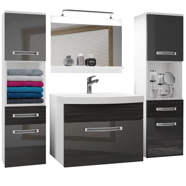 Fürdőszoba bútor Belini Premium Full Version szürke fényű / ebénfa + mosogató + tükör + LED világítás GLA PM 6/0/W/SHK/0/MB/PP