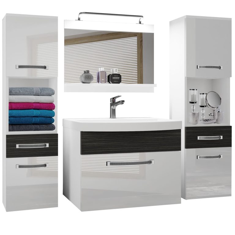 Fürdőszoba bútor Belini Premium Full Version fehér fényű / ebénfa + mosogató + tükör + LED világítás GLA PM 6/0/W/WHK/0/MB/PP