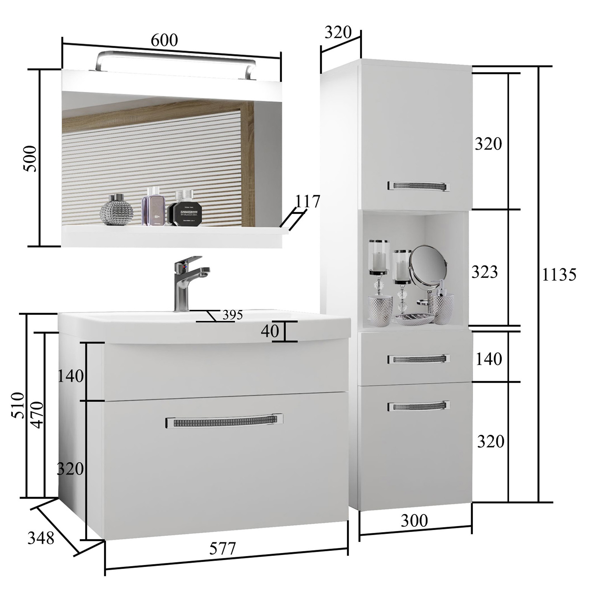 Fürdőszoba bútor Belini Premium Full Version szurke matt / szürke  fényű + mosogató + tükör + LED világítás GLA PM 3/0/W/SSR/0/MB/PP

