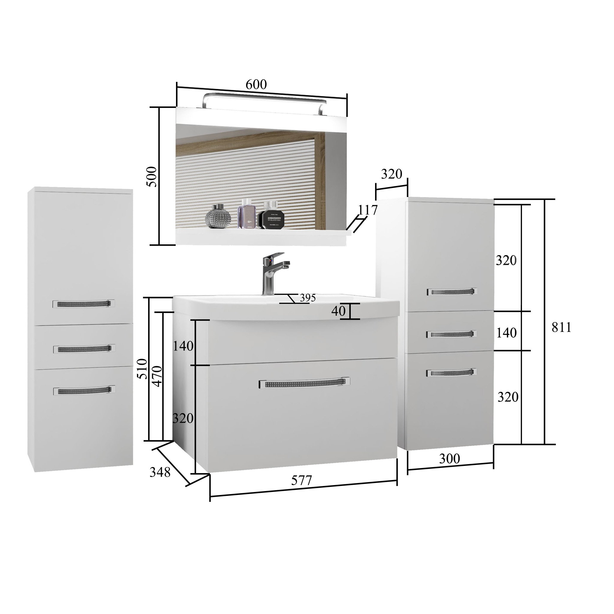 Fürdőszoba bútor Belini Premium Full Version szurke fényű / szurke matt + mosogató + tükör + LED világítás GLA PM 4/0/W/SSR/0/MB/PP
